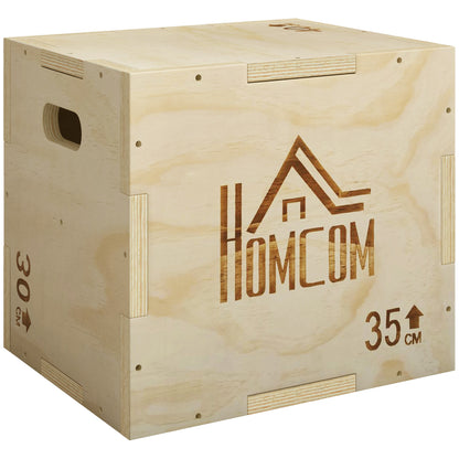 3-in-1 Wooden Plyo Box, Plyometric Jump Box with Handle Openings for Home Gym, Workout Training, 12" x 14" x 16", Natural