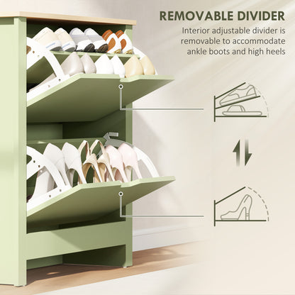 12-Shoe Storage Cabinet 4 Shelves 2 Drawers Tabletop Green