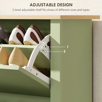 12-Shoe Storage Cabinet 4 Shelves 2 Drawers Tabletop Green