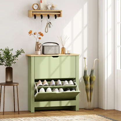 12-Shoe Storage Cabinet 4 Shelves 2 Drawers Tabletop Green