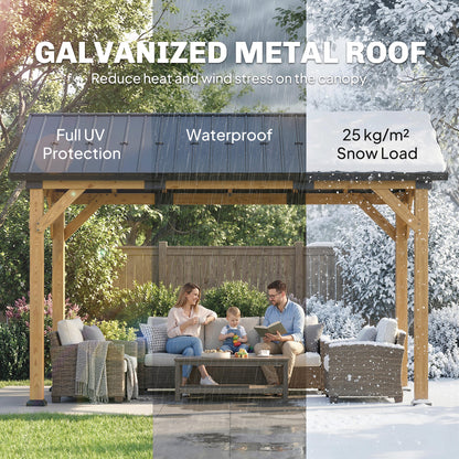 3.5 x 4 m Hardtop Gazebo with Galvanised Metal Roof, Black Grey