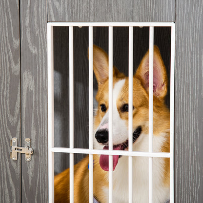 Modern Dog Crate Pet Kennel Cage w/ Lockable Door - Grey & White