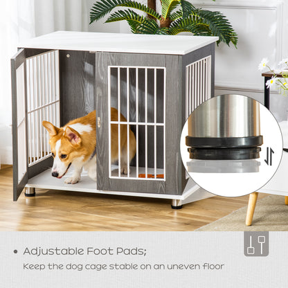 Modern Dog Crate Pet Kennel Cage w/ Lockable Door - Grey & White
