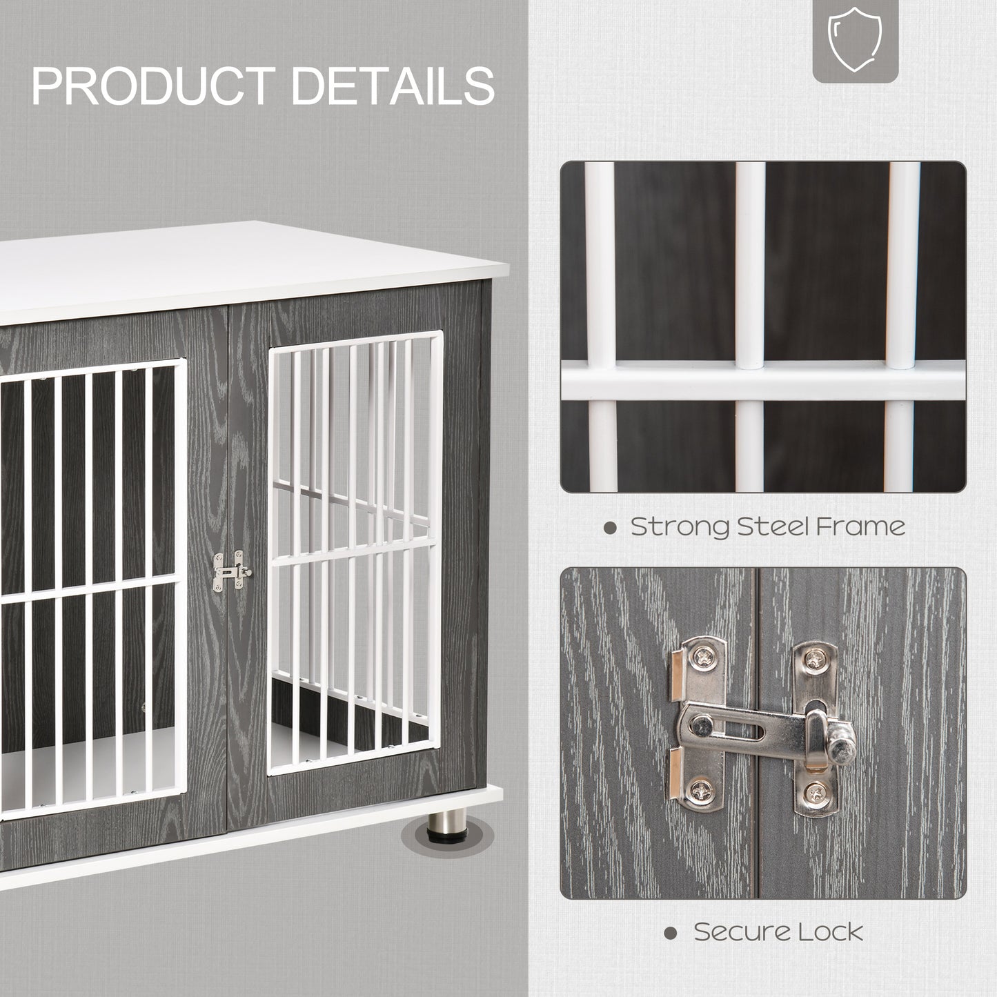 Modern Dog Crate Pet Kennel Cage w/ Lockable Door - Grey & White