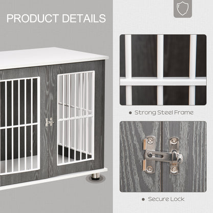 Modern Dog Crate Pet Kennel Cage w/ Lockable Door - Grey & White