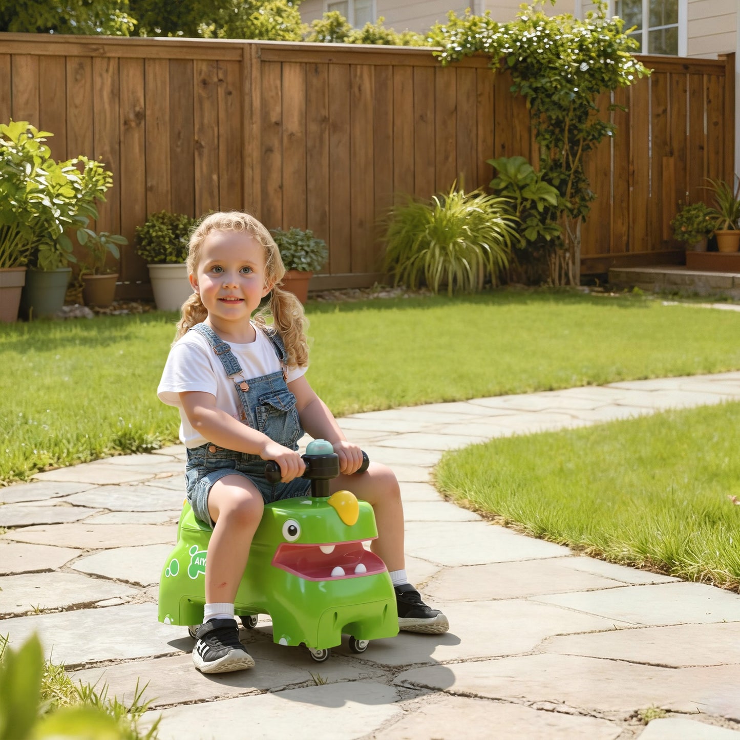 Kids Ride On Car, Dinosaur Shape Toddler Walker, Green
