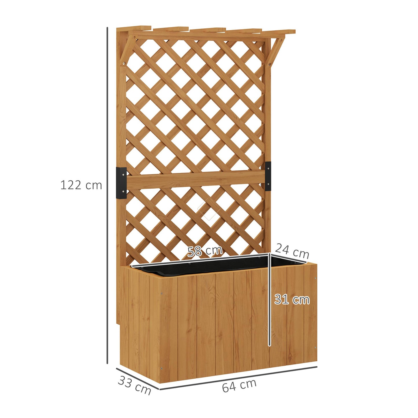 Wooden Planter with Trellis and Drainage Holes, Natural