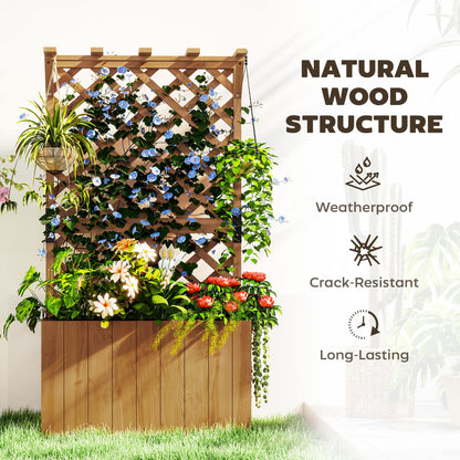 Wooden Planter with Trellis and Drainage Holes, Natural