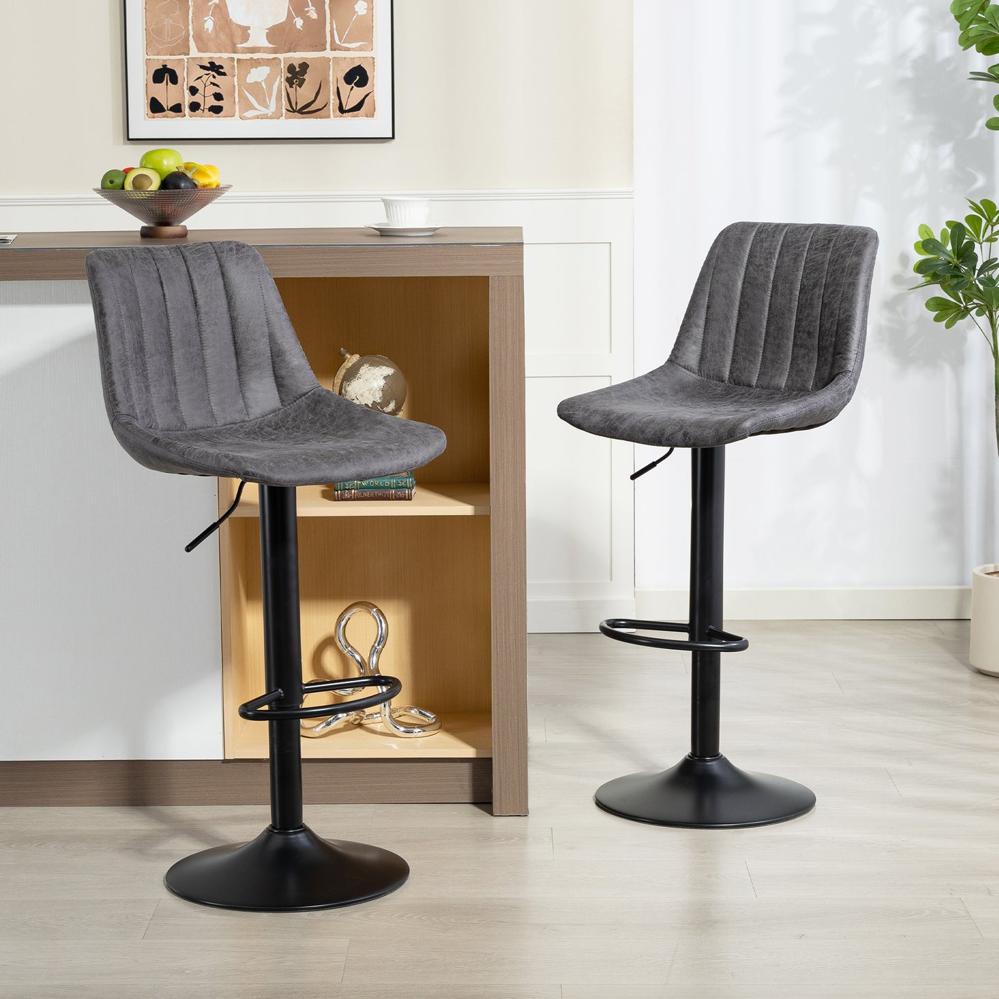 Bar Stools Set of 2 Adjustable Swivel Bar Chairs with Backrest