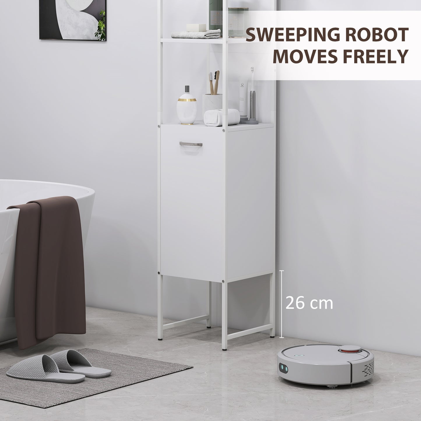 Tall Bathroom Cabinet with 3 Open Shelves Adjustable Shelf, White