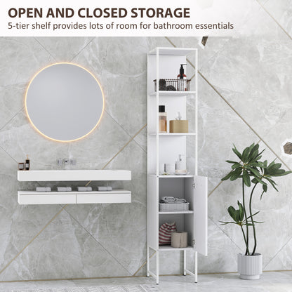 Tall Bathroom Cabinet with 3 Open Shelves Adjustable Shelf, White