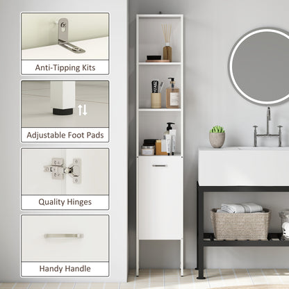 Tall Bathroom Cabinet with 3 Open Shelves Adjustable Shelf, White