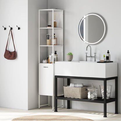 Tall Bathroom Cabinet with 3 Open Shelves Adjustable Shelf, White