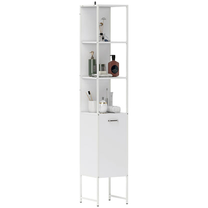 Tall Bathroom Cabinet with 3 Open Shelves Adjustable Shelf, White