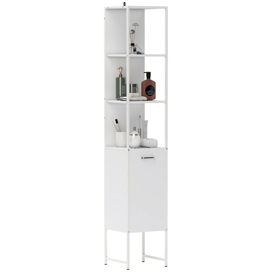 Tall Bathroom Cabinet with 3 Open Shelves Adjustable Shelf, White