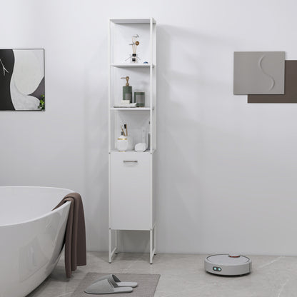 Tall Bathroom Cabinet with 3 Open Shelves Adjustable Shelf, White