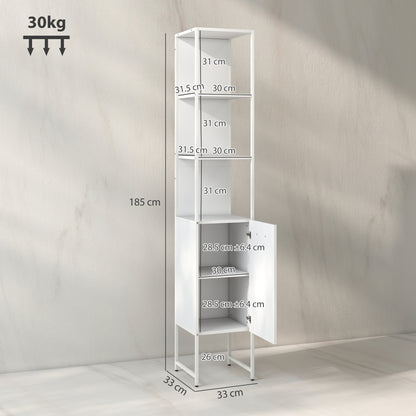 Tall Bathroom Cabinet with 3 Open Shelves Adjustable Shelf, White