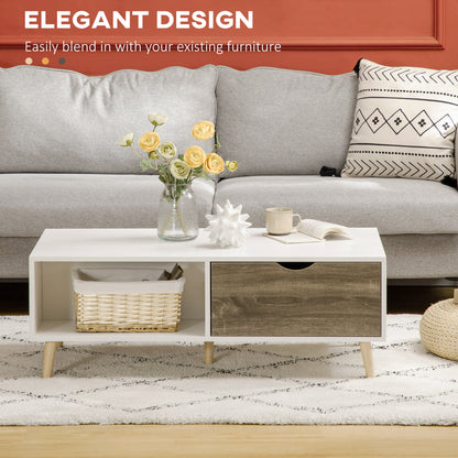 Modern Coffee Tables for Living Room w/ Storage Shelves, White