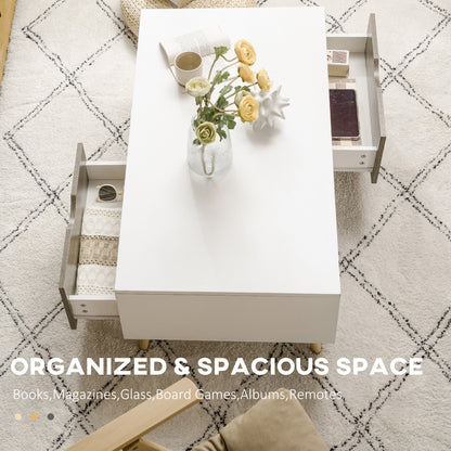 Modern Coffee Tables for Living Room w/ Storage Shelves, White