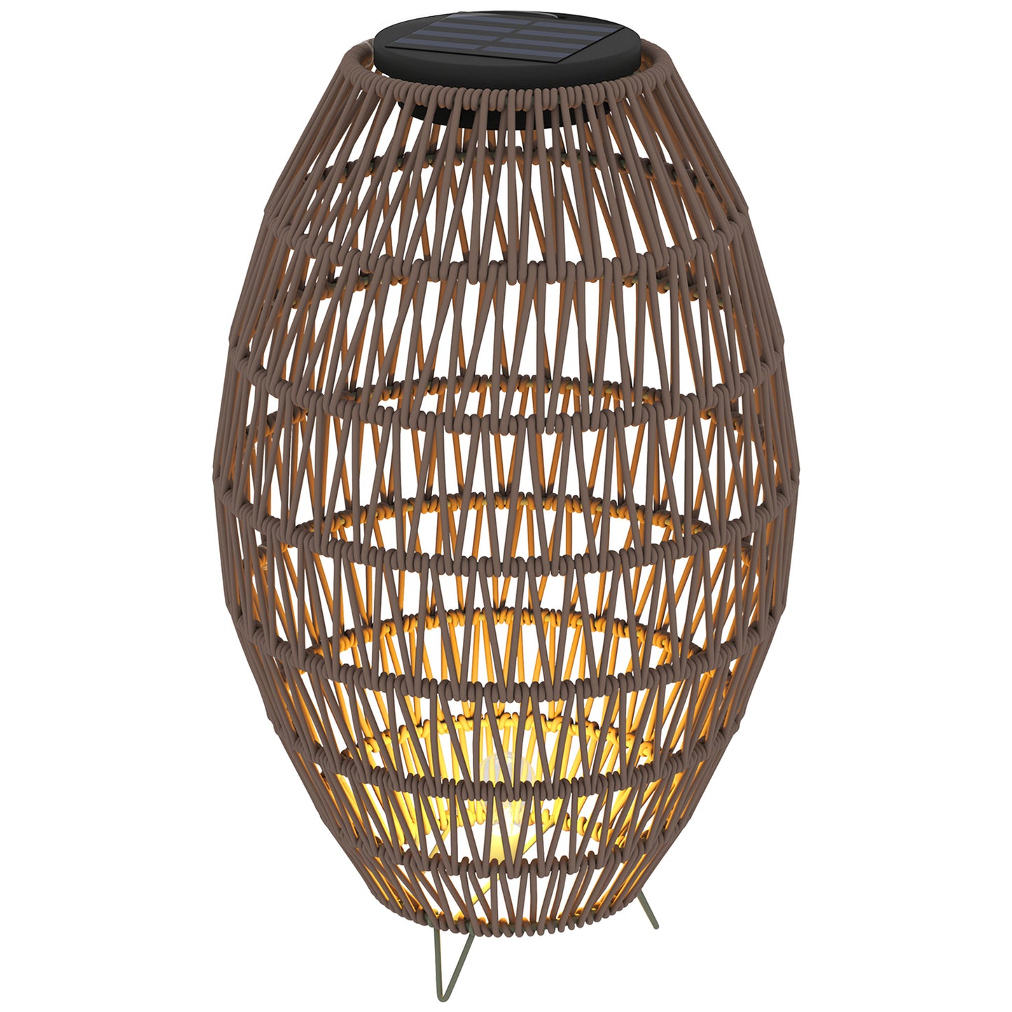 Rattan Solar Lamp, Auto On/Off Garden Lantern, Dark Brown