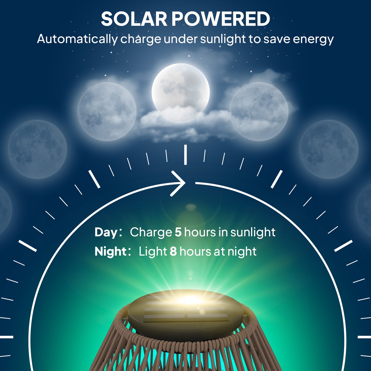 Rattan Solar Lamp, Auto On/Off Garden Lantern, Dark Brown