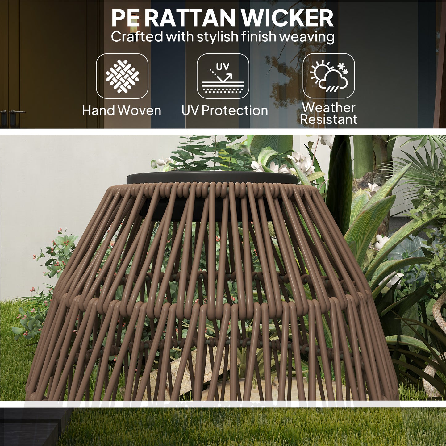 Rattan Solar Lamp, Auto On/Off Garden Lantern, Dark Brown