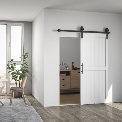 183cm Sliding Barn Door Kit, Sliding Door with Track, Hardware, Upgraded Rollers and Floor Guide, Industrial Handle, Water-Proof PVC Surface, White
