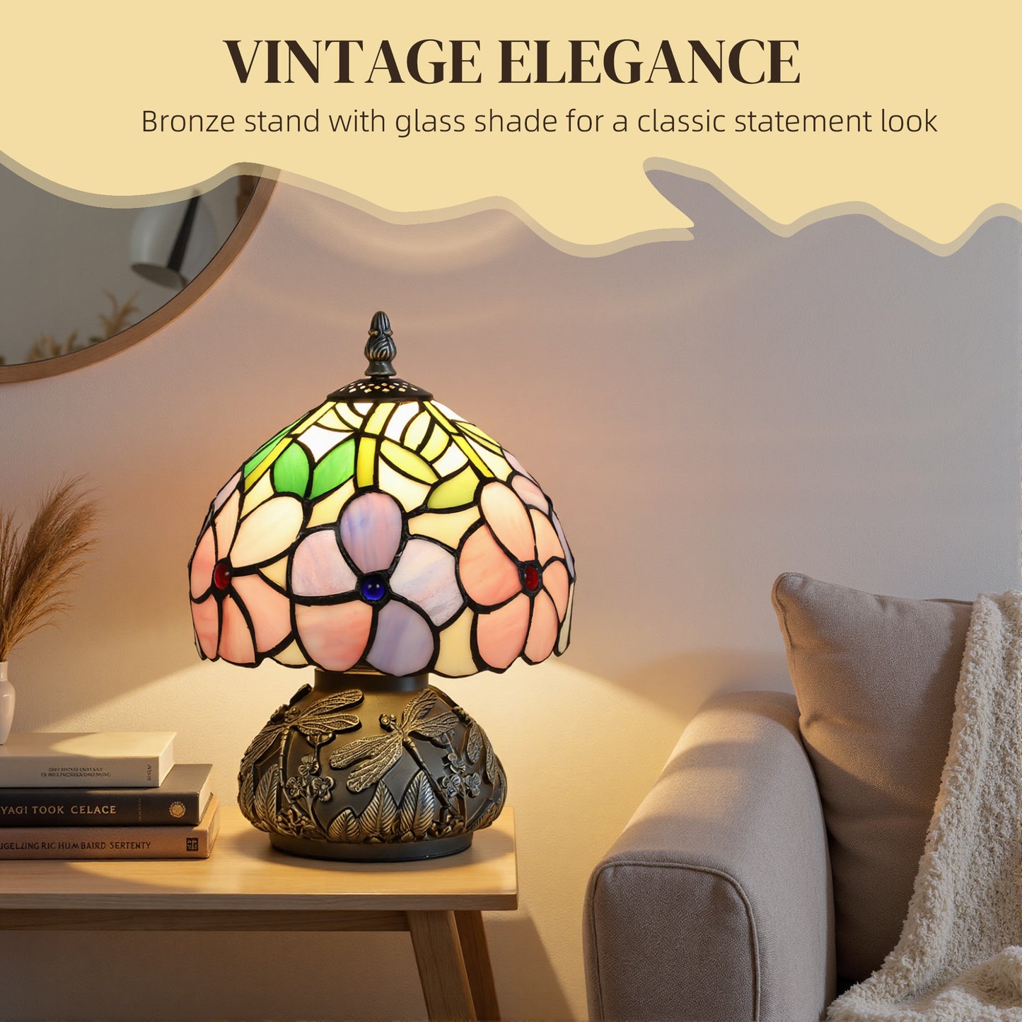 Stained Glass Bedside Lamp, Tiffany Style Table Lamp for Bedroom