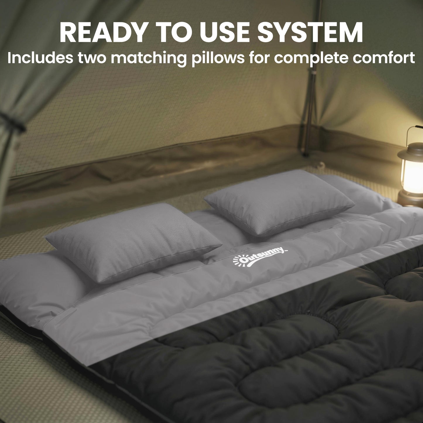 Double Sleeping Bag with 2 Pillows, 220 x 160cm Sleeping Bag Grey