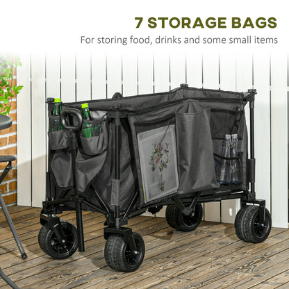 Folding Garden Trolley, Cargo Traile on Wheels, Collapsible Camping Trolley, Outdoor Utility Wagon, Grey