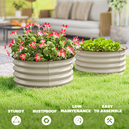 Set of 2 Raised Garden Bed with Safety Edging, Cream White