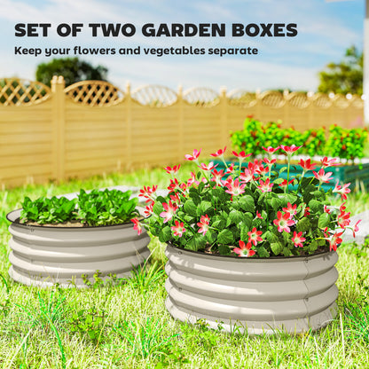 Set of 2 Raised Garden Bed with Safety Edging, Cream White