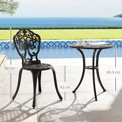 3 PCs Cast Aluminium Bistro Set w/ Parasol Hole for Balcony, Black