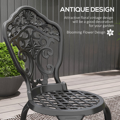 3 PCs Cast Aluminium Bistro Set w/ Parasol Hole for Balcony, Black