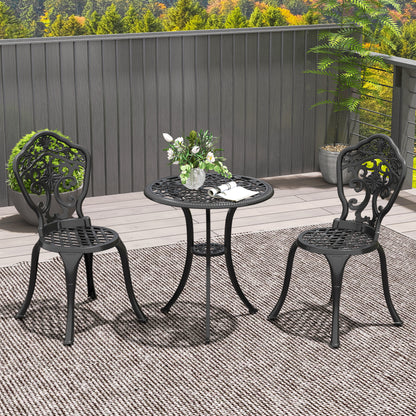 3 PCs Cast Aluminium Bistro Set w/ Parasol Hole for Balcony, Black