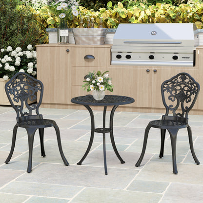 3 PCs Cast Aluminium Bistro Set w/ Parasol Hole for Balcony, Black