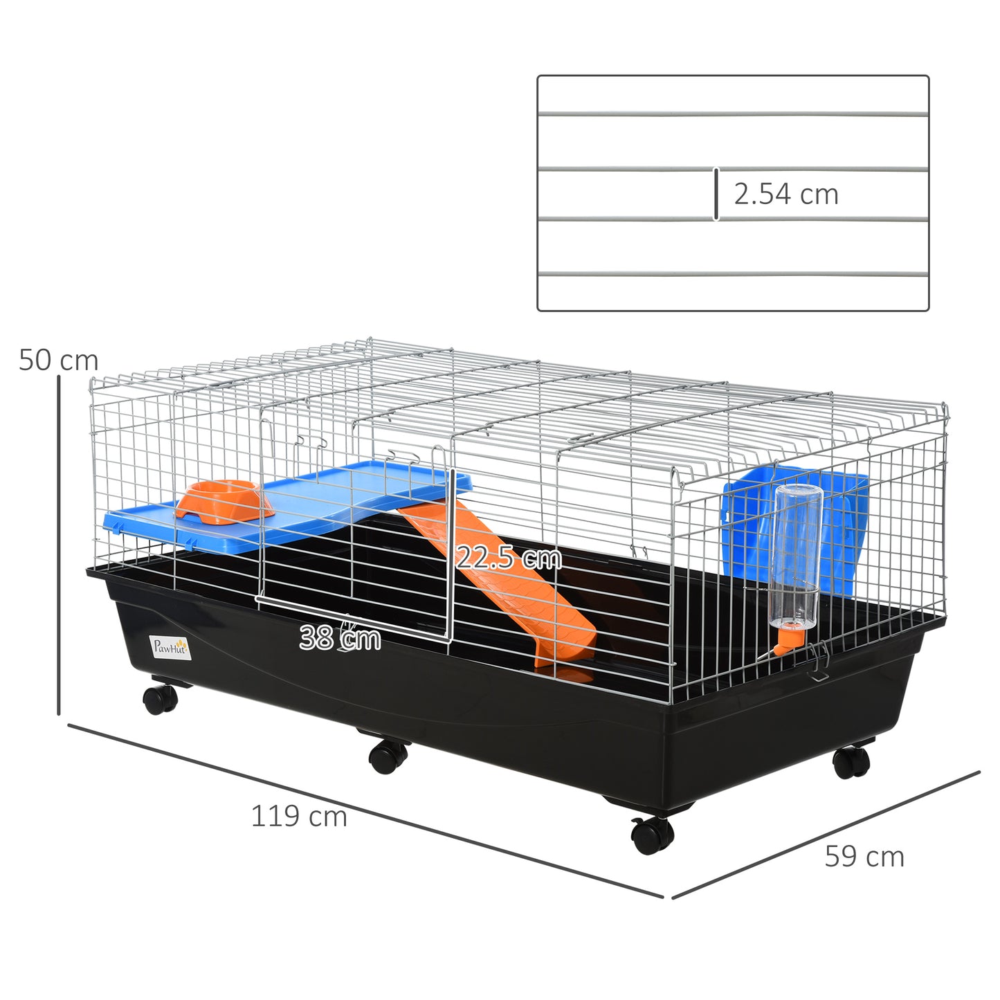 119cm Small Animal Cage for Rabbit Guinea Pig w/ Food Dish Black