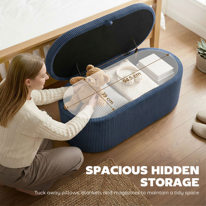 Storage Ottoman, Corduroy Ottoman Storage Box with Padded Seat, Blue