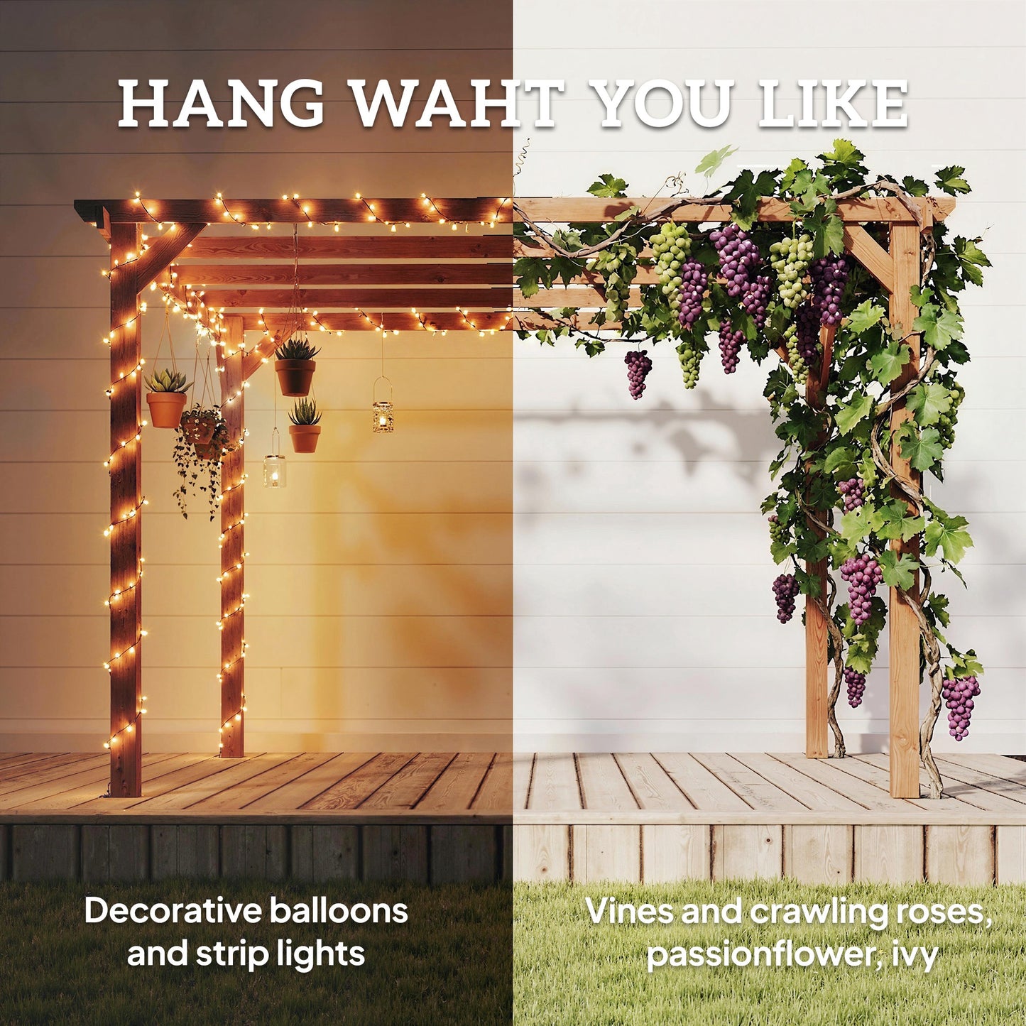 3x3 m Garden Wooden Pergola Gazebo Grape Trellis, Maple Wood-effect
