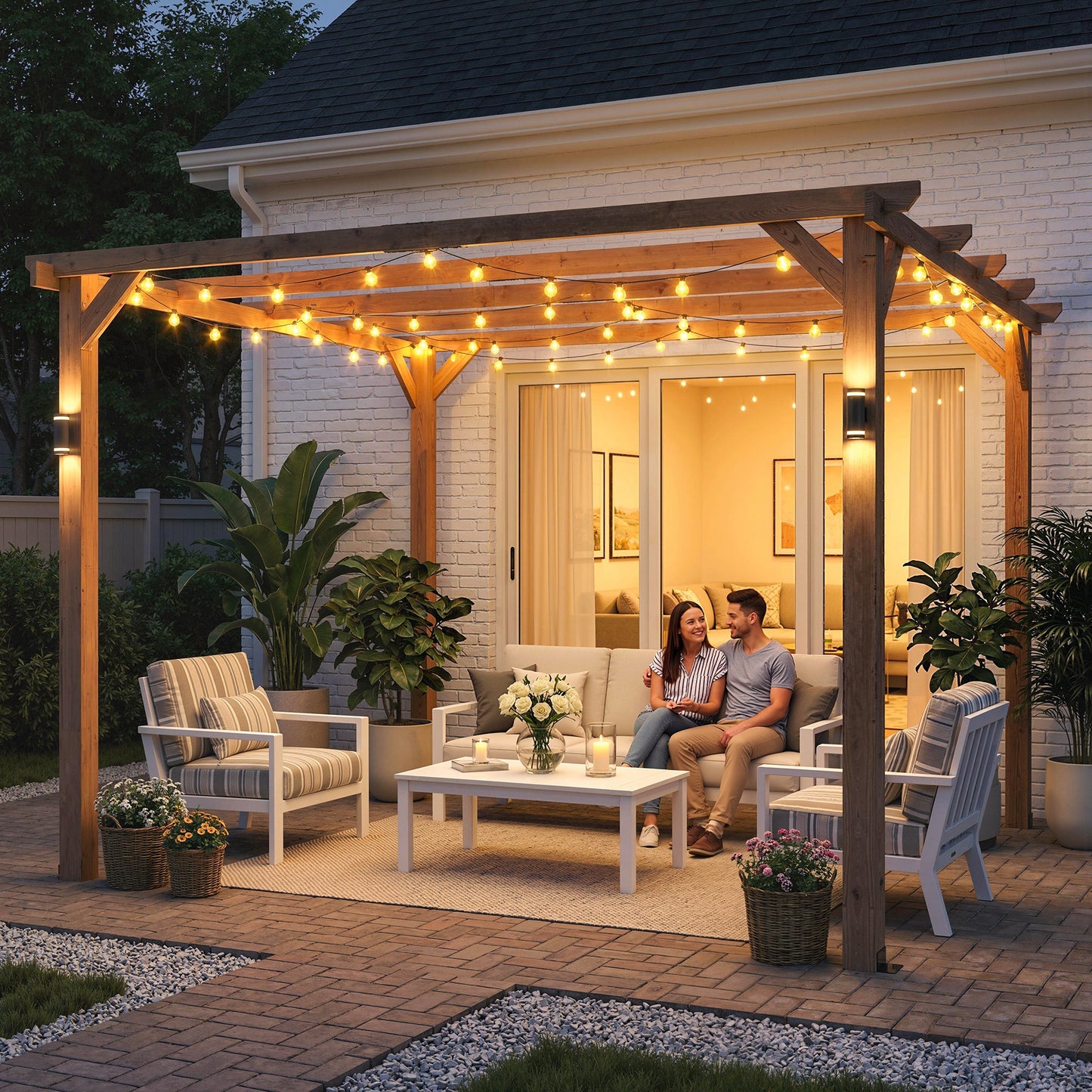 3x3 m Garden Wooden Pergola Gazebo Grape Trellis, Maple Wood-effect