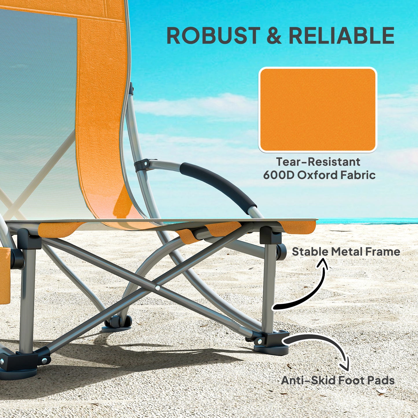 Set of 2 Folding Beach Chair, Camping Chair with Carry Bag, Orange