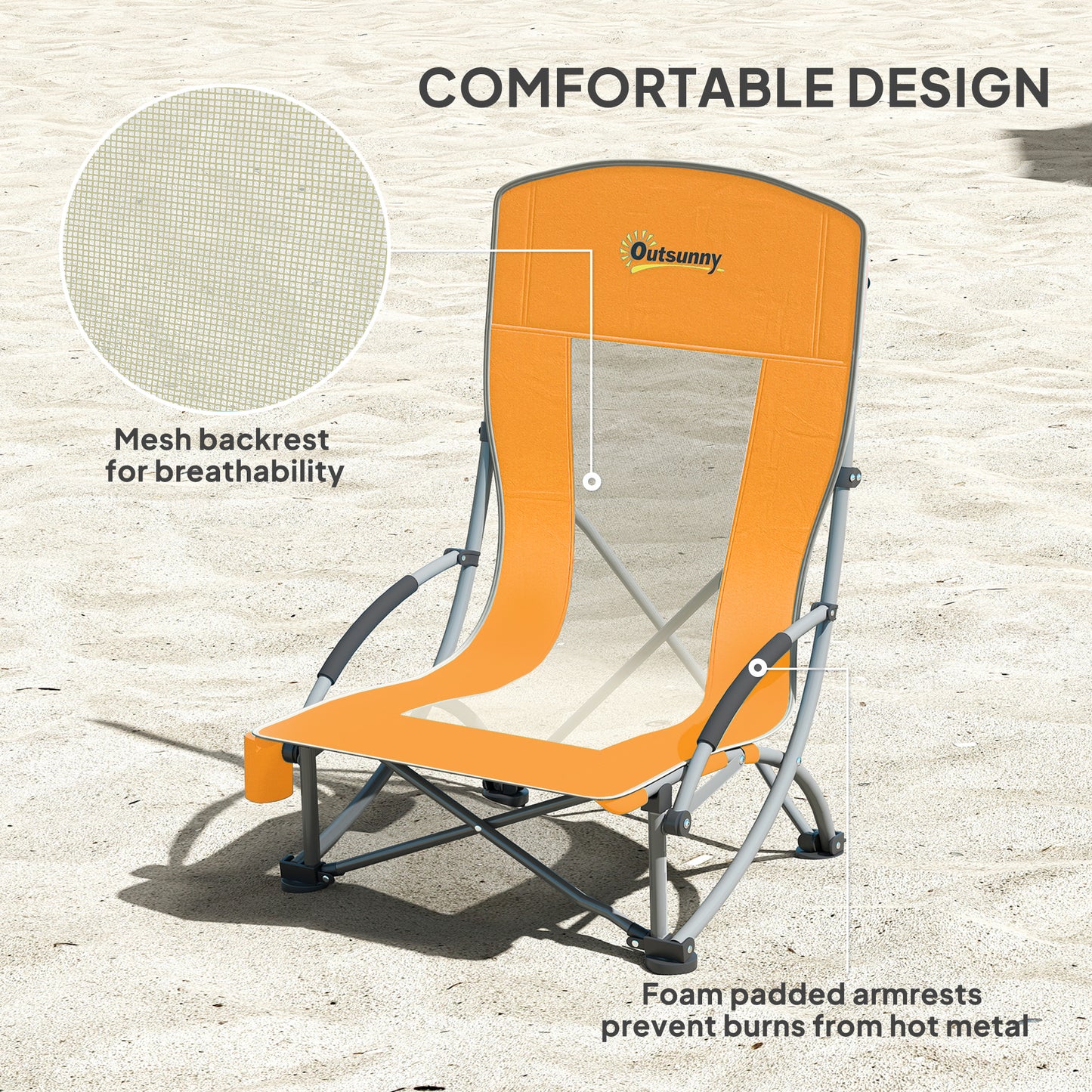 Set of 2 Folding Beach Chair, Camping Chair with Carry Bag, Orange