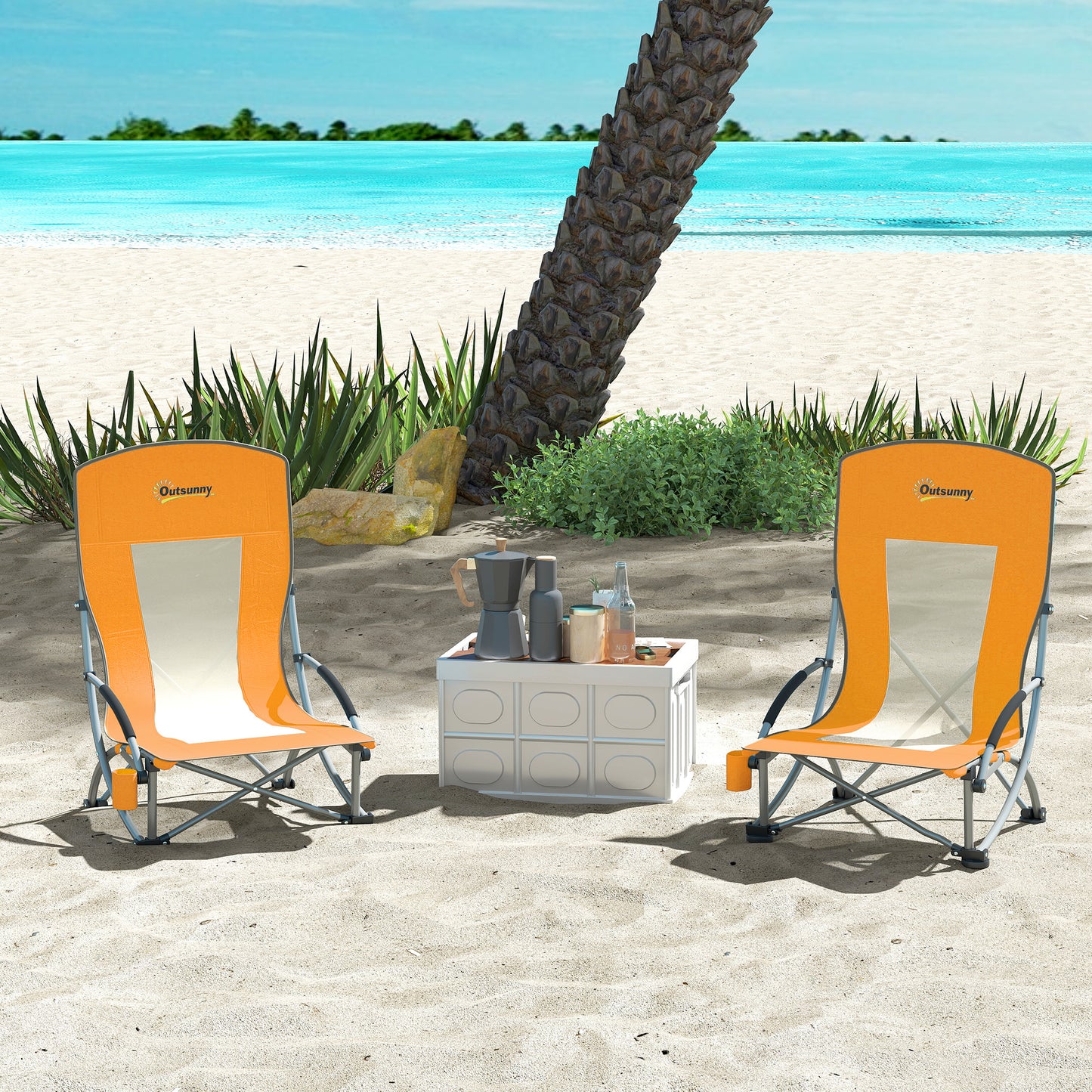 Set of 2 Folding Beach Chair, Camping Chair with Carry Bag, Orange