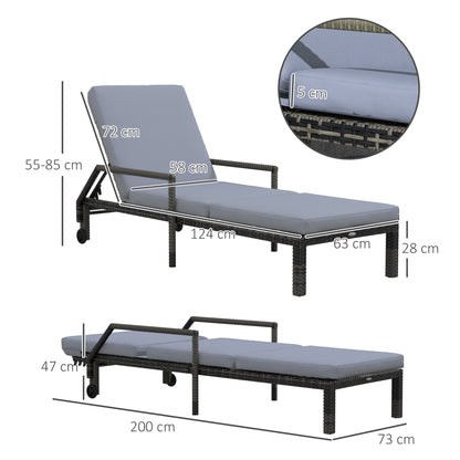 Rattan Wicker Chaise Sun Lounger Garden w/ Adjustable Backrest & Wheels