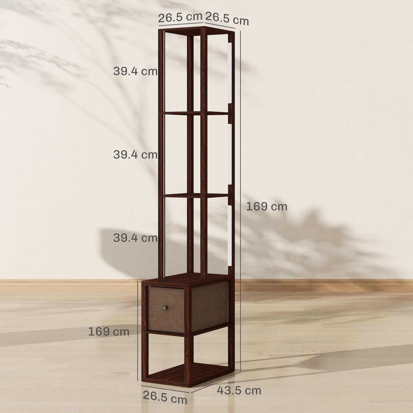 Floor Lamp with Shelves, LED Standing Lamp with Fabric Drawer, Brown