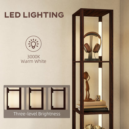 Floor Lamp with Shelves, LED Standing Lamp with Fabric Drawer, Brown