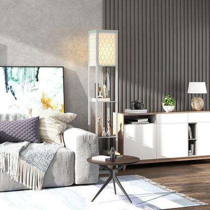 Modern Floor Lamp Light with Shelves Fabric Lampshade Light Grey