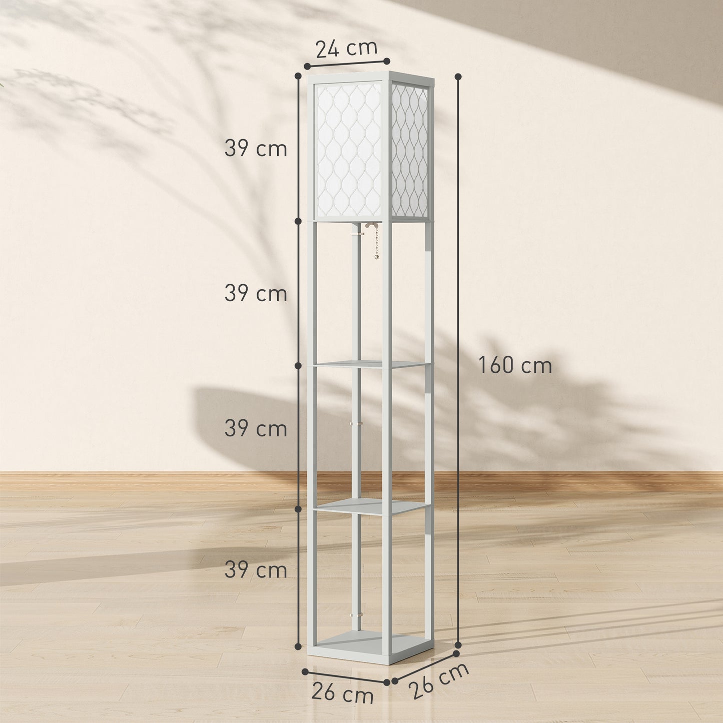 Modern Floor Lamp Light with Shelves Fabric Lampshade Light Grey