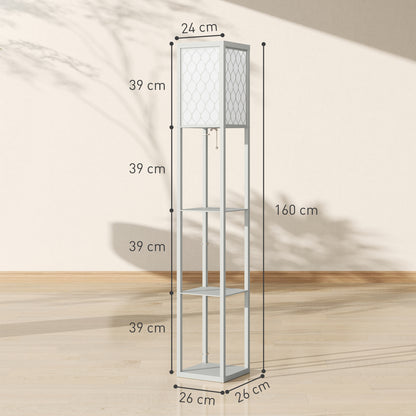 Modern Floor Lamp Light with Shelves Fabric Lampshade Light Grey