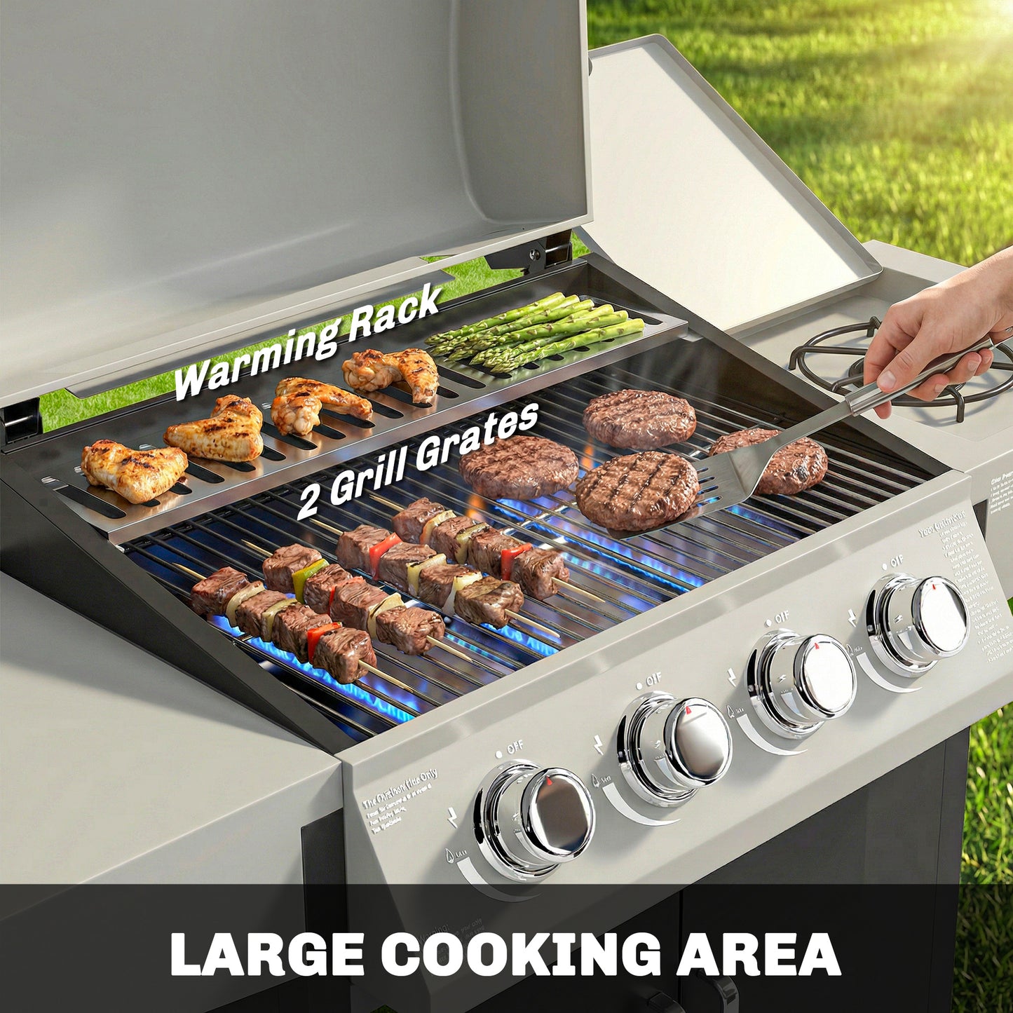 4+1 Burner Gas BBQ Grill with Side Burner, 50000 BTU Gas Grill